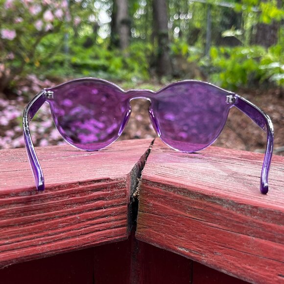 Purple Rimless Transparent Clear Lens Sunglasses - Picture 6 of 10